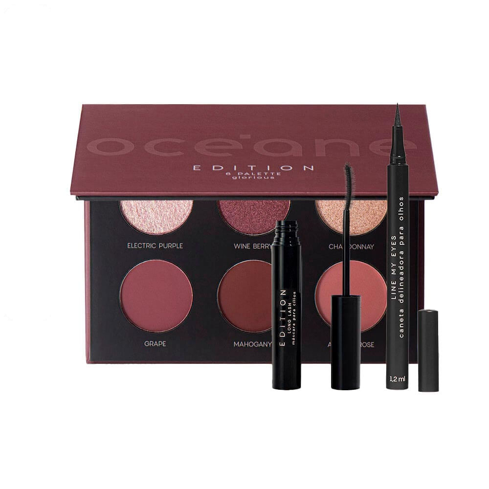 Kit Paleta de Sombras Glorious + Máscara de Cílios Long Lash + Caneta Delineadora Océane Edition