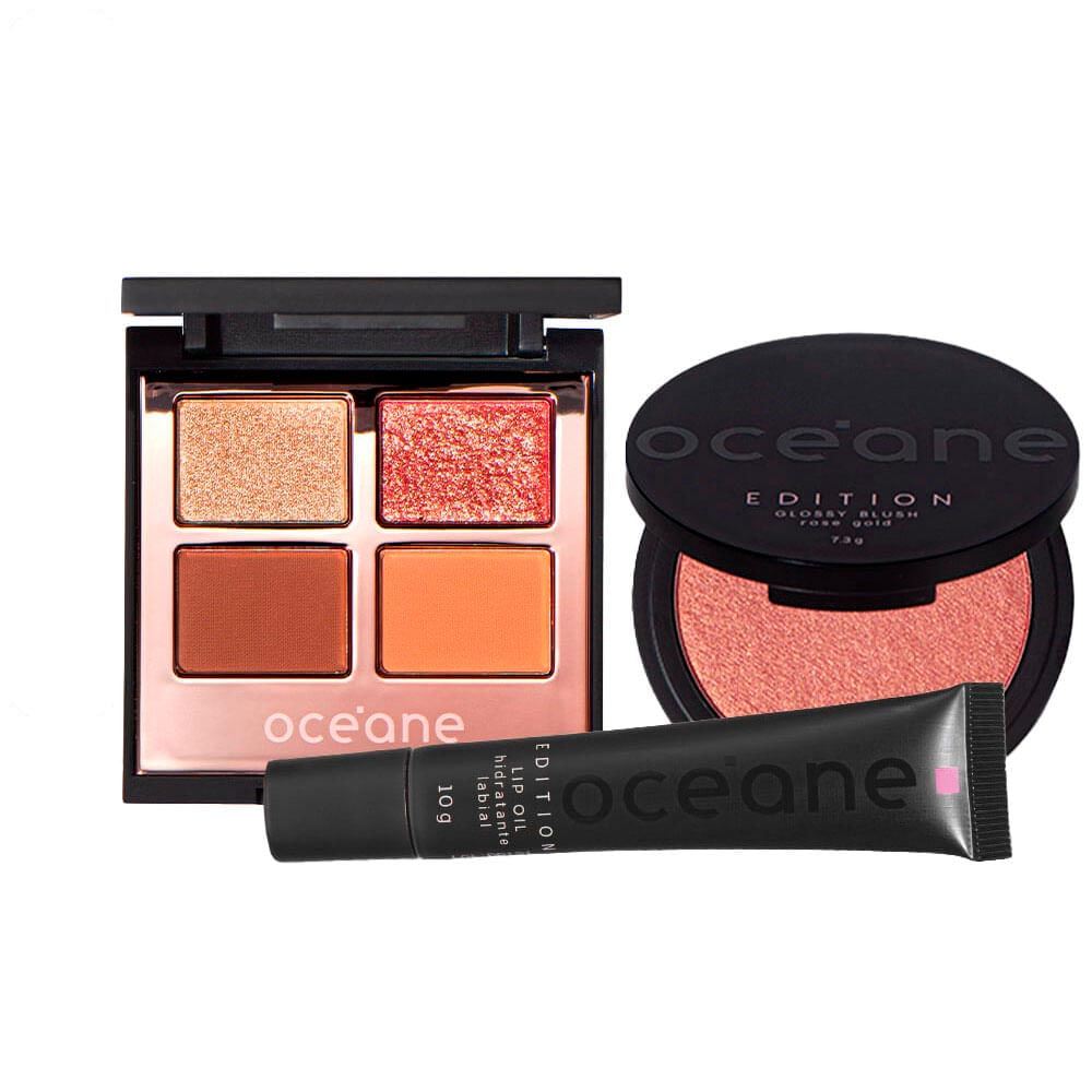 Kit Paleta De Sombras Power Glow + Glossy Blush + Lip Oil Blossom Océane Edition
