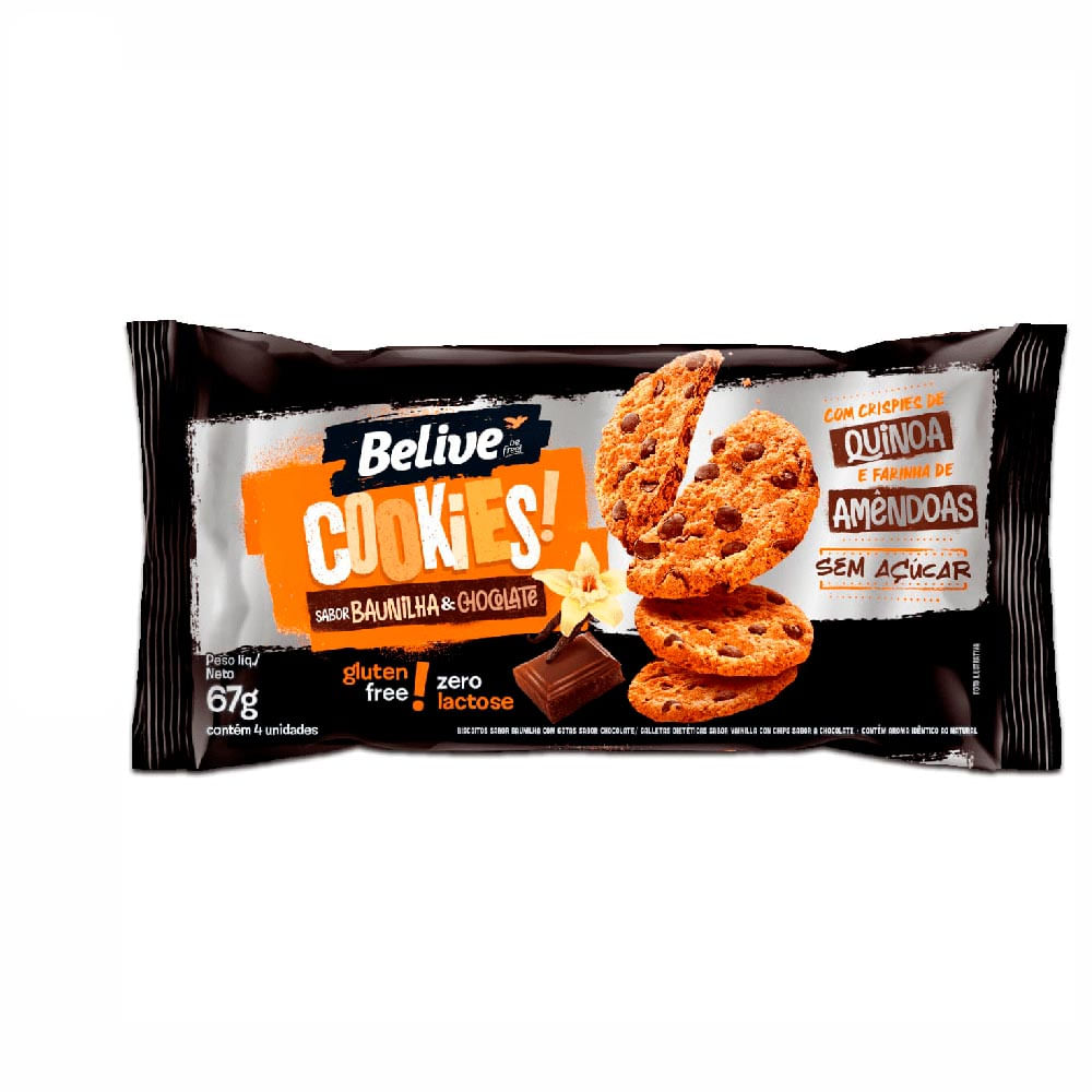 Cookies Belive Zero Açúcar Baunilha E Gotas Chocolate 67g