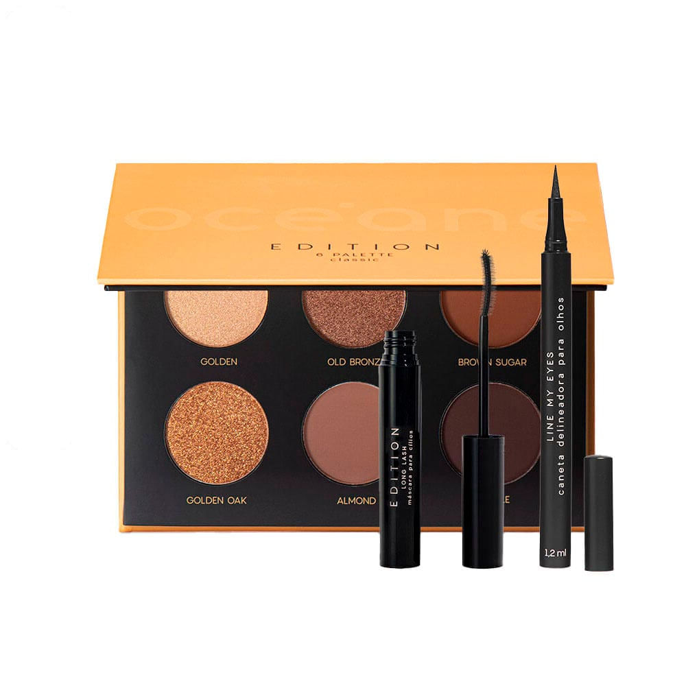 Kit Paleta De Sombras Classic + Máscara De Cílios Long Lash + Caneta Delineadora Océane Edition