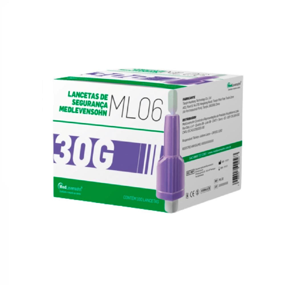 Lanceta C/ Trava De Segurança Medlevensohn 30g 0,31x1,4mm 100 Un.