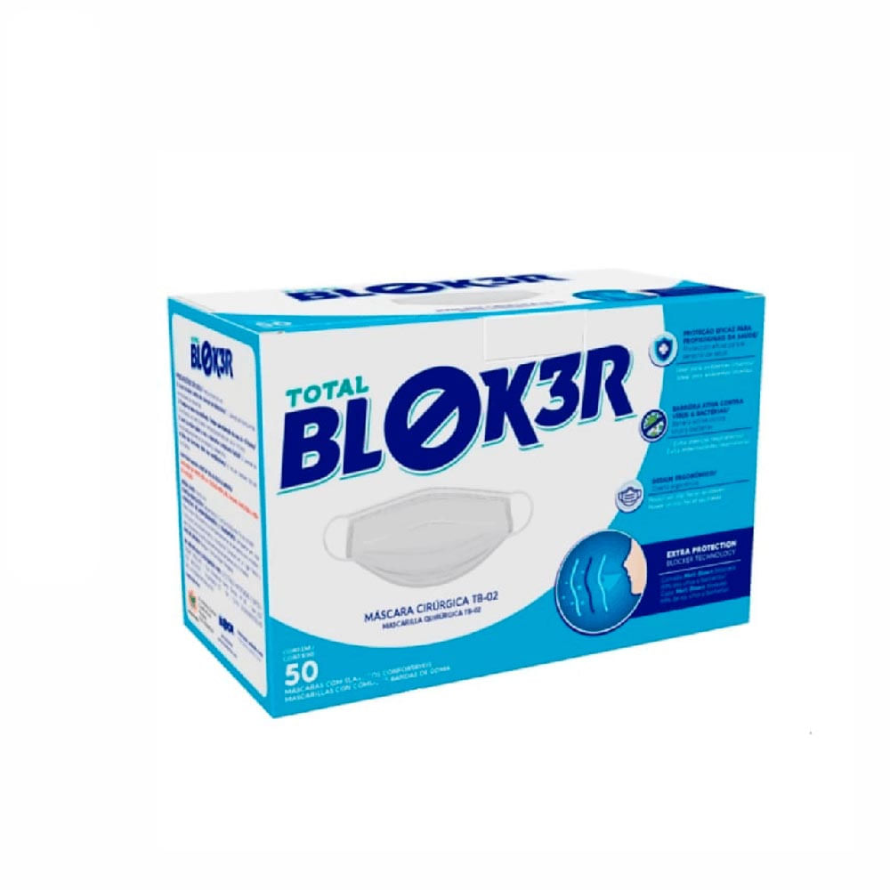 Máscara Descartável Tripla Camada Com Clip Nasal 50 Unidades