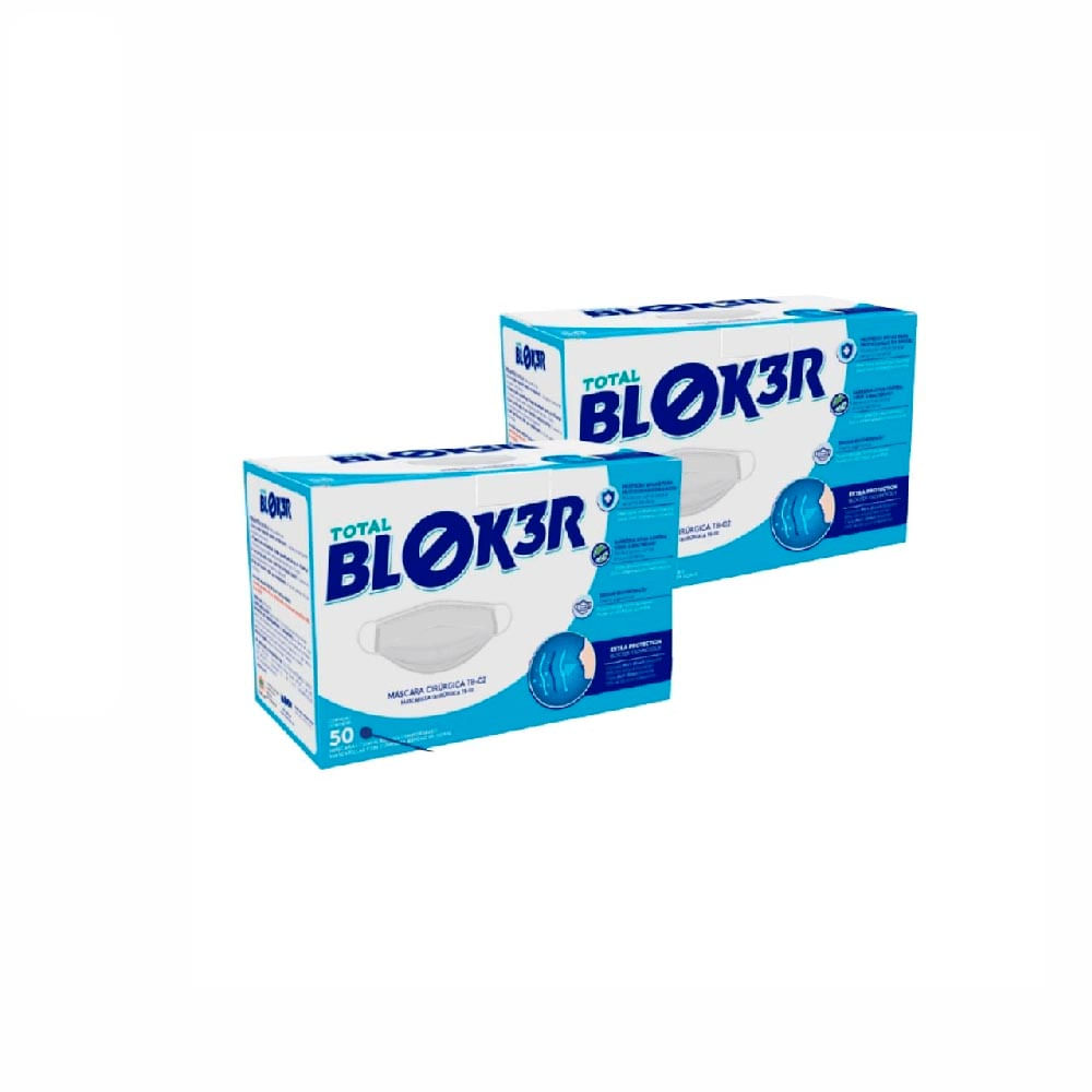 2 Caixas C/ 50 Un. Máscara Descartável Camada Tripla Total BLOK3R