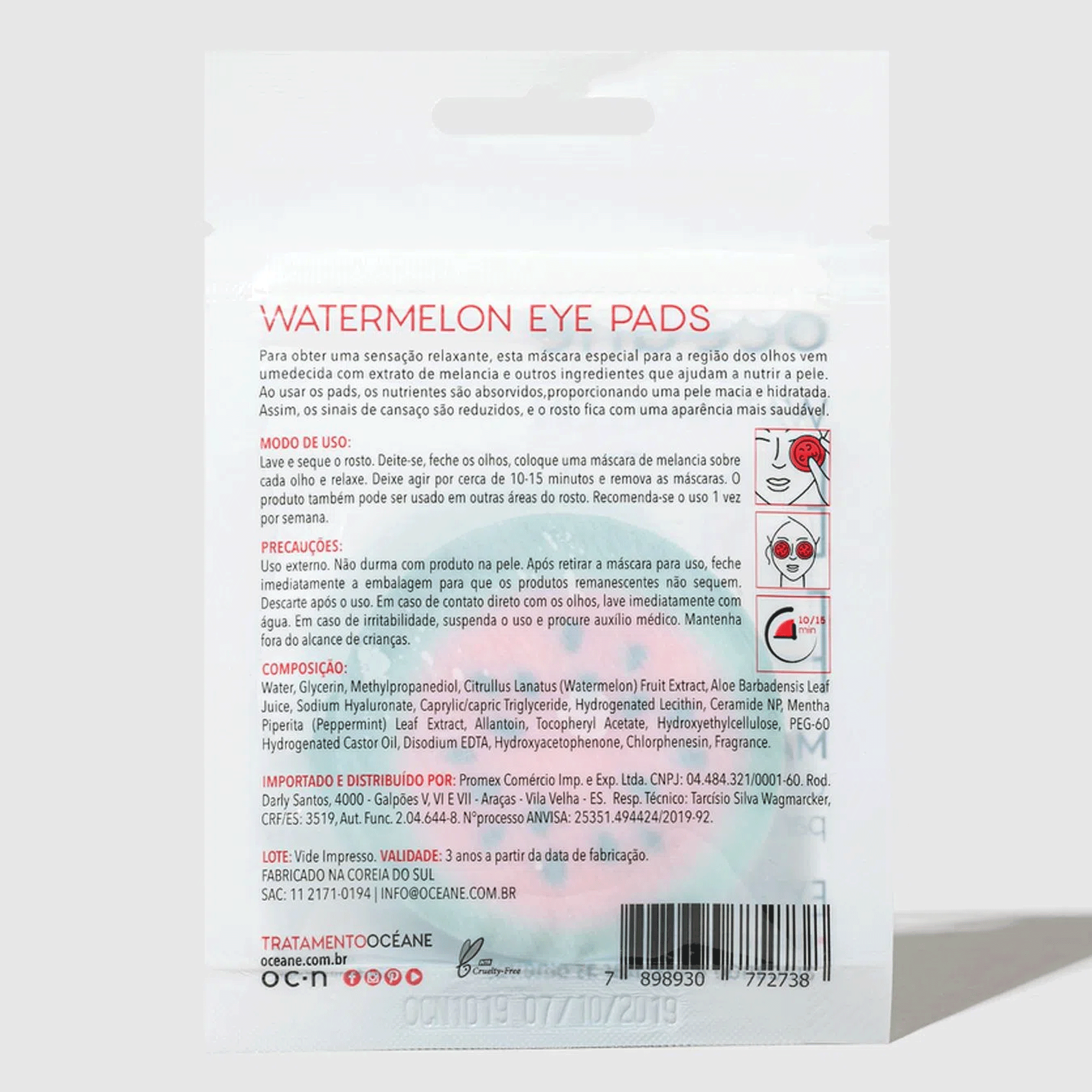 Máscara para os Olhos  Océane Eye Pads 10 unidades Watermelon
