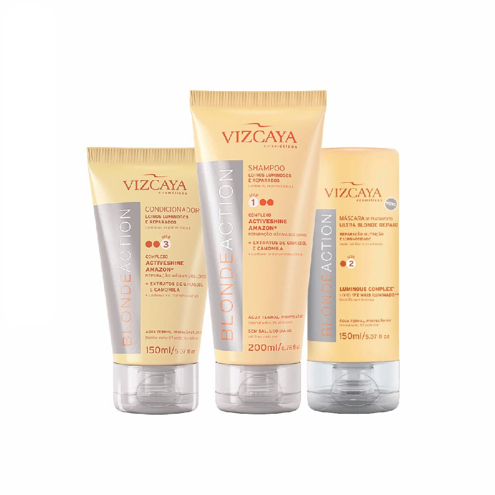 Kit Triplo Shampoo 200ml + Condicionador 150ml + Máscara 150ml Blonde Action Vizcaya