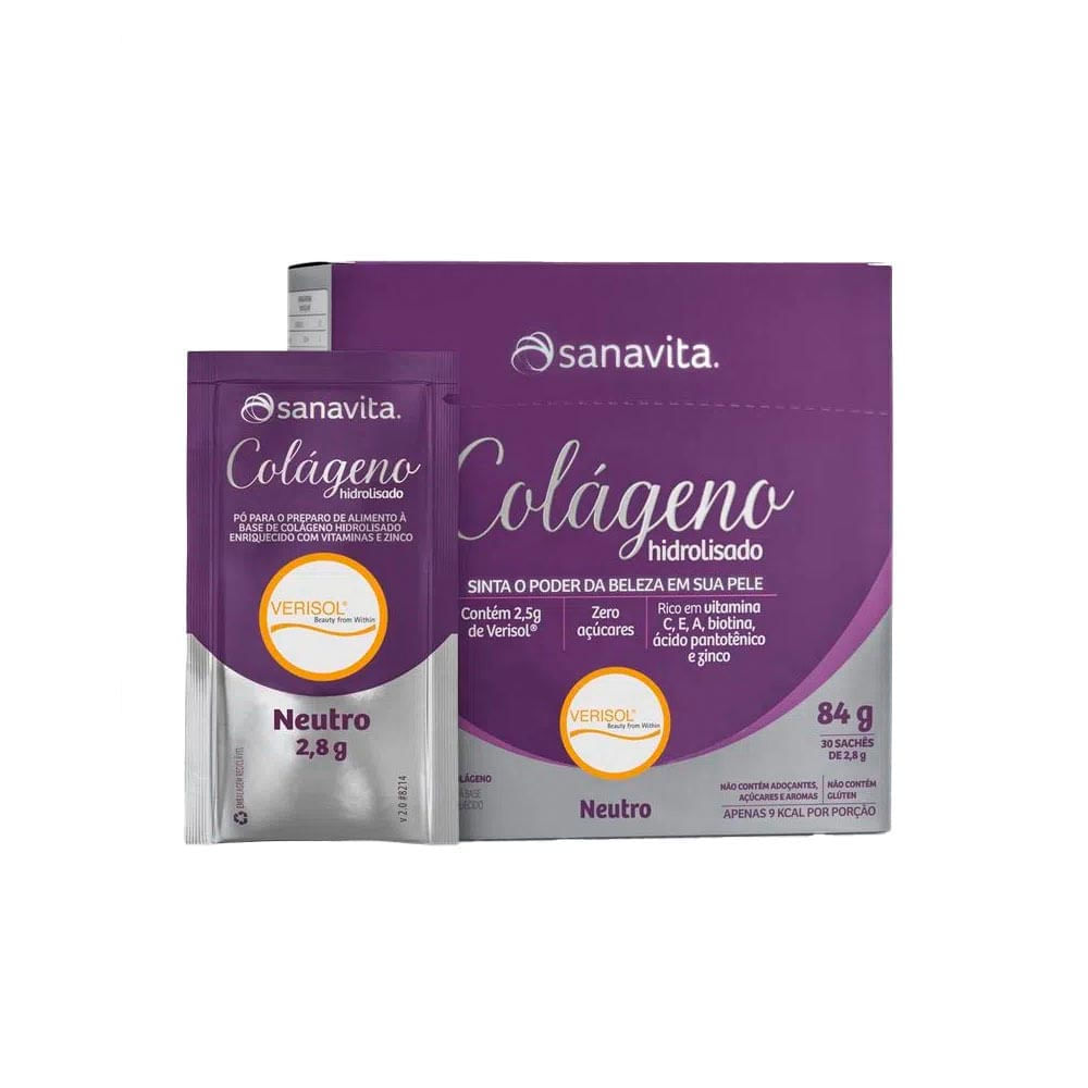 Colágeno Hidrolisado Verisol® Neutro Sanavita 30 Sachês (2,8g cada)