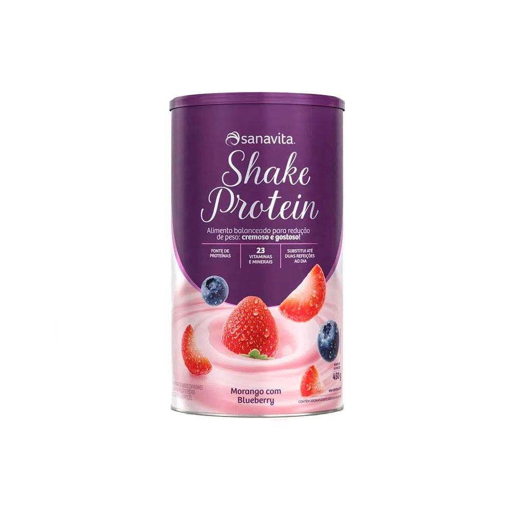 Shake Protein Morango C/ Blueberry Sanavita 23 Vitaminas E Minerais Calorias Reduzidas 450G