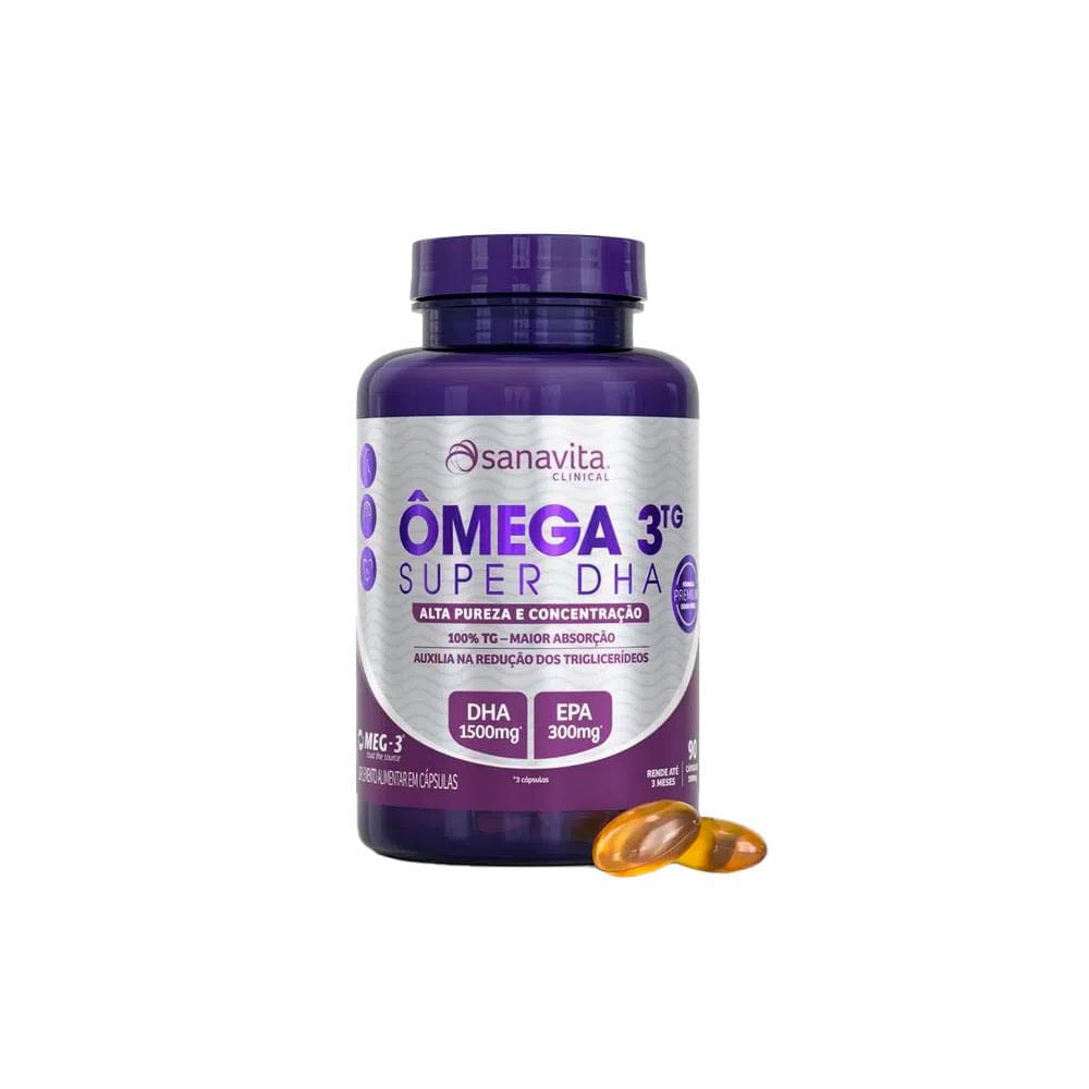 Ômega 3ᵀᴳ Super DHA Sanavita 90 Cápsulas