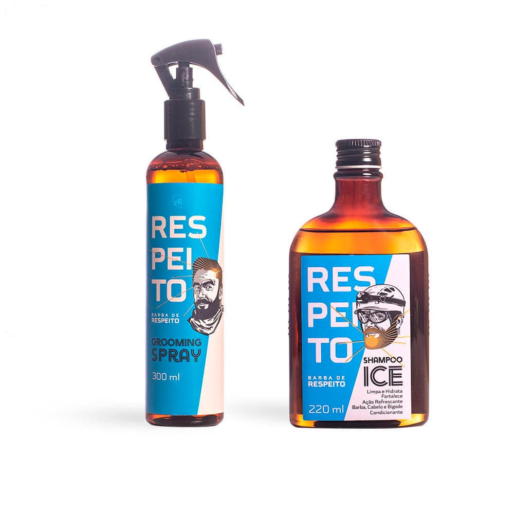 Kit Cabelo Limpo e No Estilo Barba de Respeito: 01 Grooming Spray 300ml + 01 Shampoo Ice 220ml