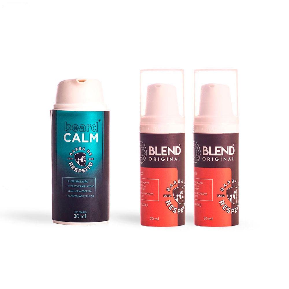 Kit Adeus Coceira e Falhas na Barba: 02 Blends Originais 30ml + 01 Beard Calm 30ml