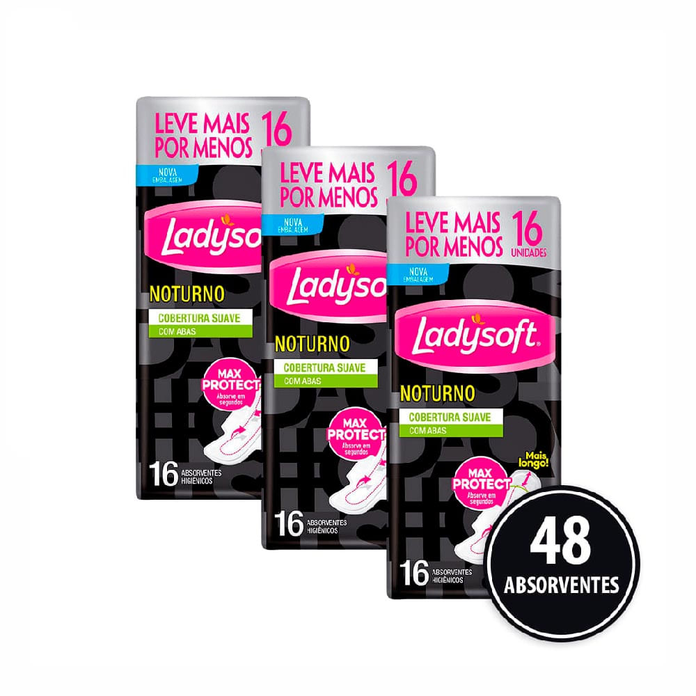 Kit Absorvente Ladysoft Noturno Suave Com Abas 48 Unidades