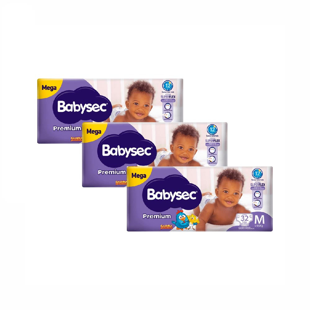 Kit Fralda Babysec Premium M Com 96 Unidades