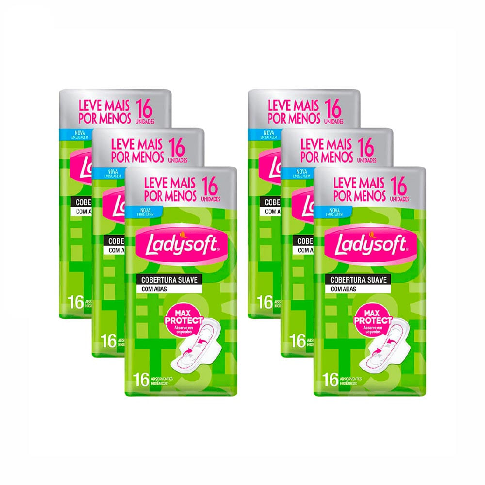 Kit Absorvente Ladysoft Normal Suave Com Abas 96 Unidades
