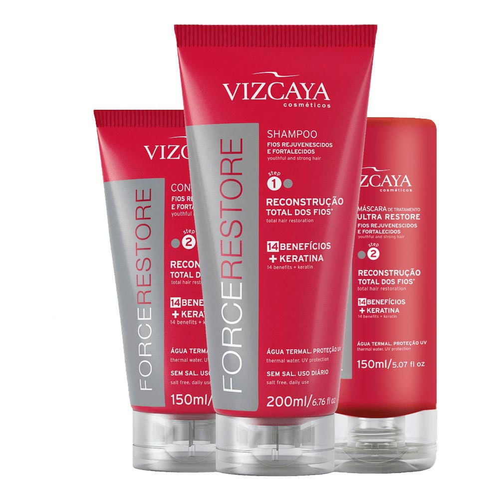 Kit Completo Vizcaya Force Restore Shampoo + Condicionador + Máscara