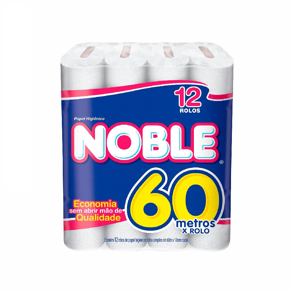 Papel Higiênico Folha Simples 60m Noble com 12 Rolos