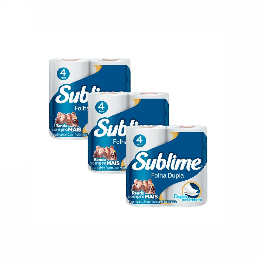 Kit Papel Higiênico Folha Dupla 30m Sublime com 12 Rolos
