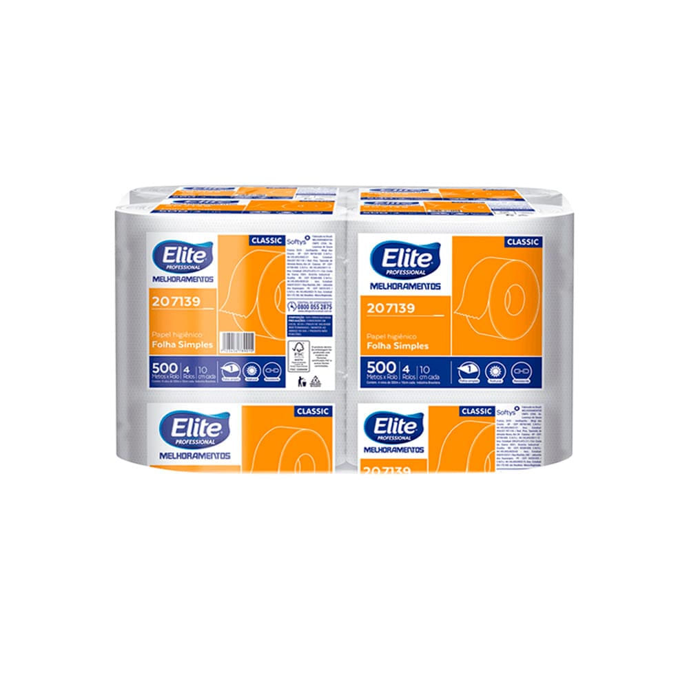 Papel Higiênico Rolo Classic Folha Simples 500m Elite com 8 Rolos
