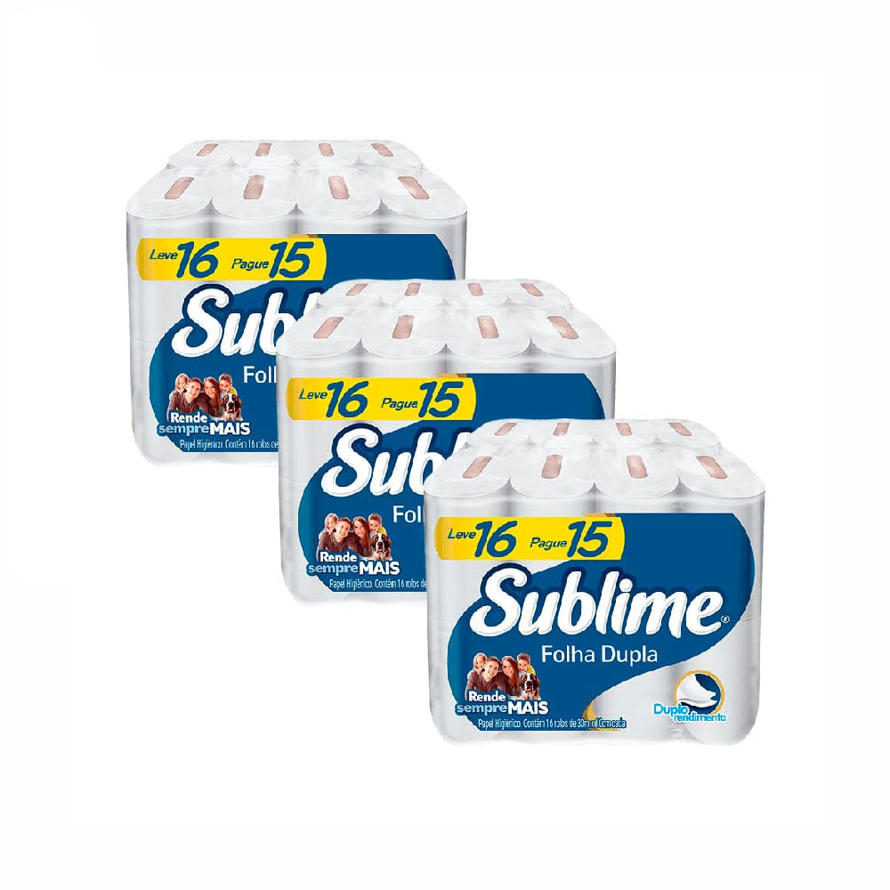 Kit Papel Higiênico Folha Dupla 30m Sublime com 48 Rolos
