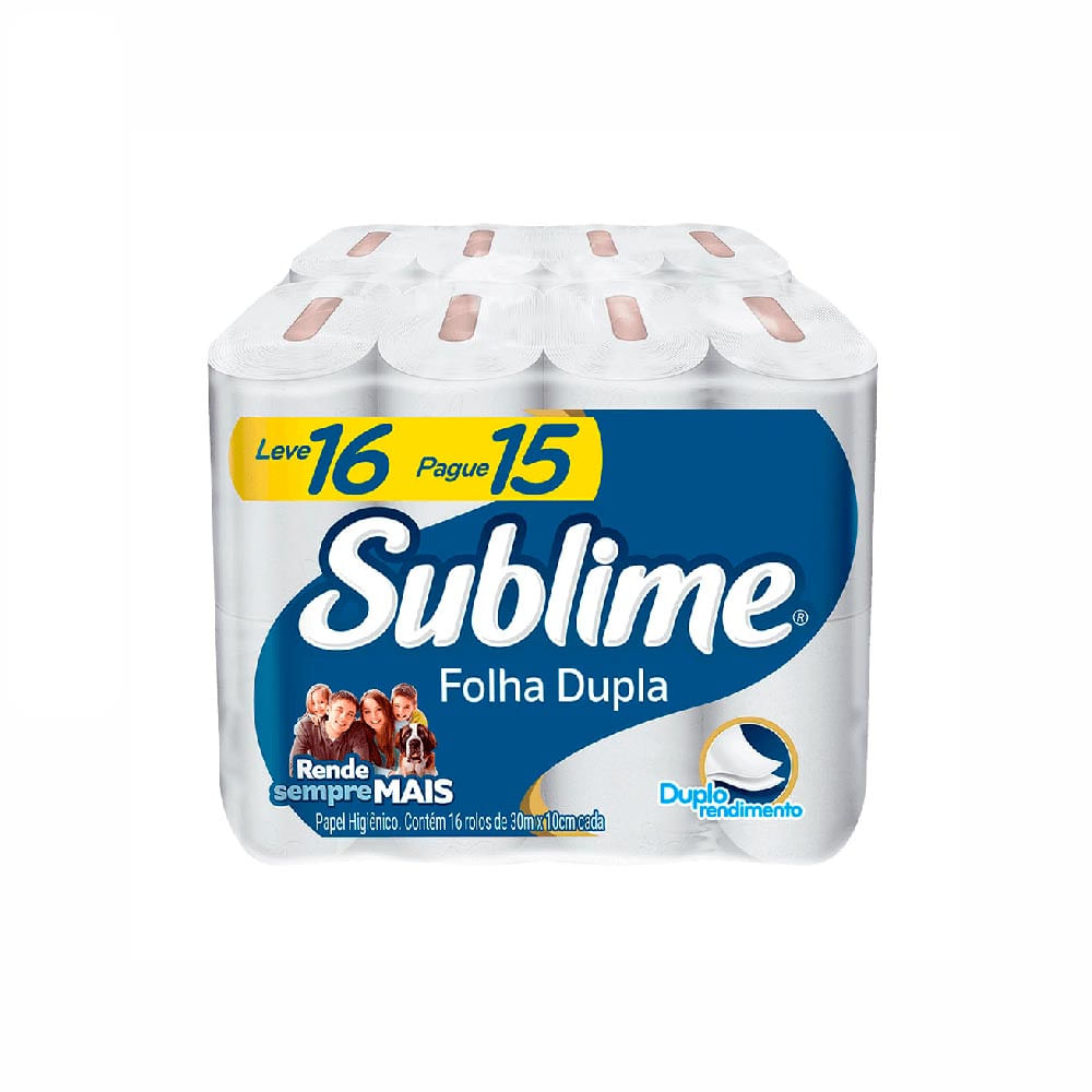 Papel Higiênico Folha Dupla 30m Sublime com 16 Rolos