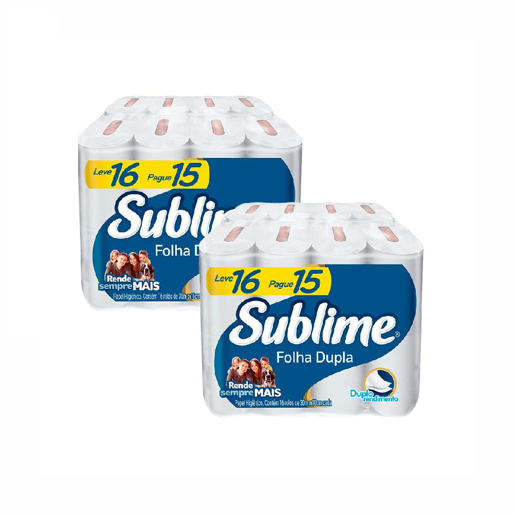 Kit Papel Higiênico Folha Dupla 30m Sublime com 32 Rolos