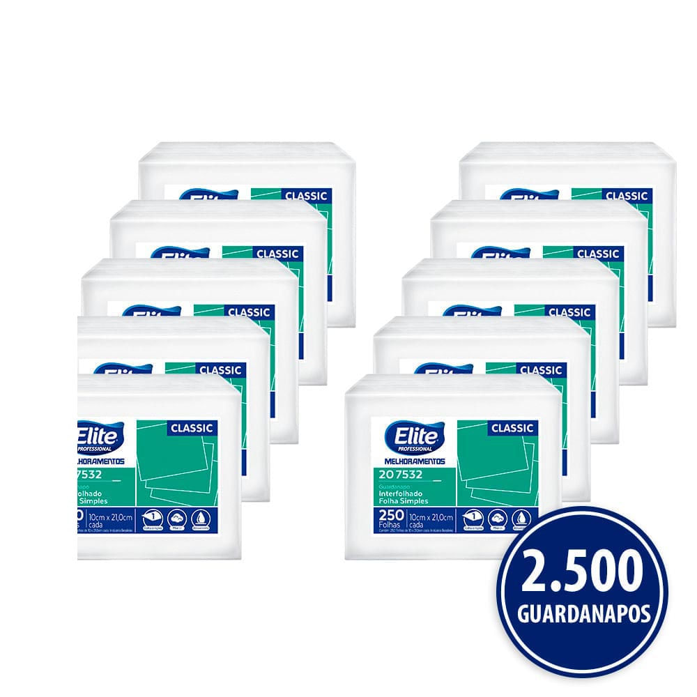 Kit Guardanapo Interfolhado Folha Simples Classic Elite Professional 10x250 Folhas