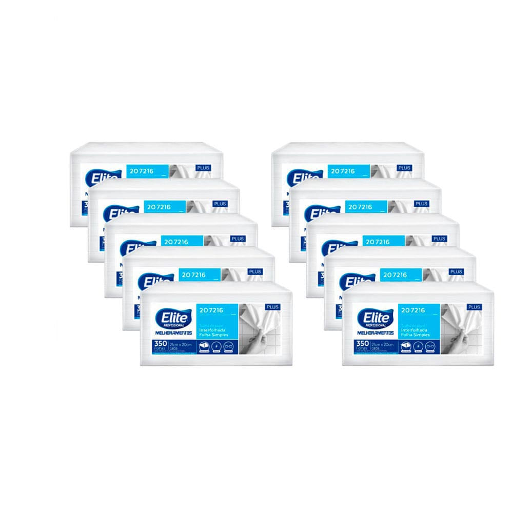 Combo Papel Toalha Plus Interfolhada Folha Simples Elite Professional 10x350 Folhas