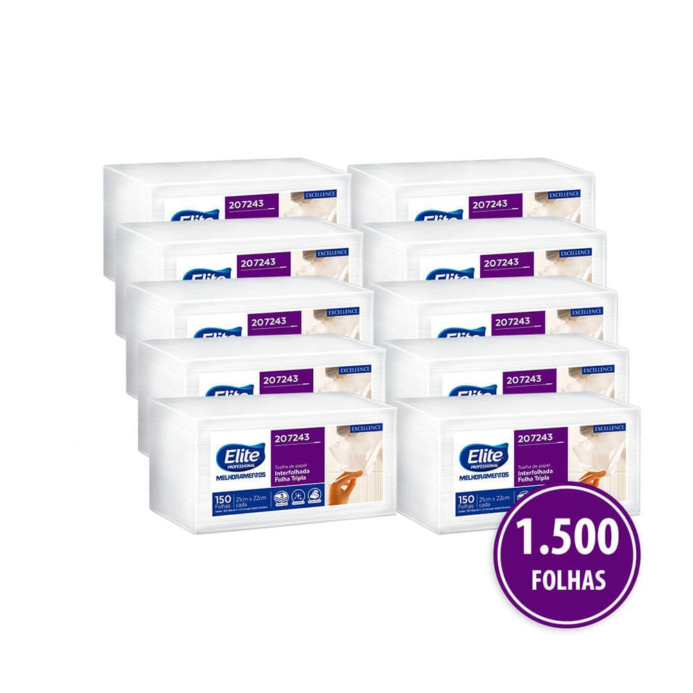 Kit Papel Toalha Excellence Interfolhado Folha Tripla Elite Professional 10x150 Folhas