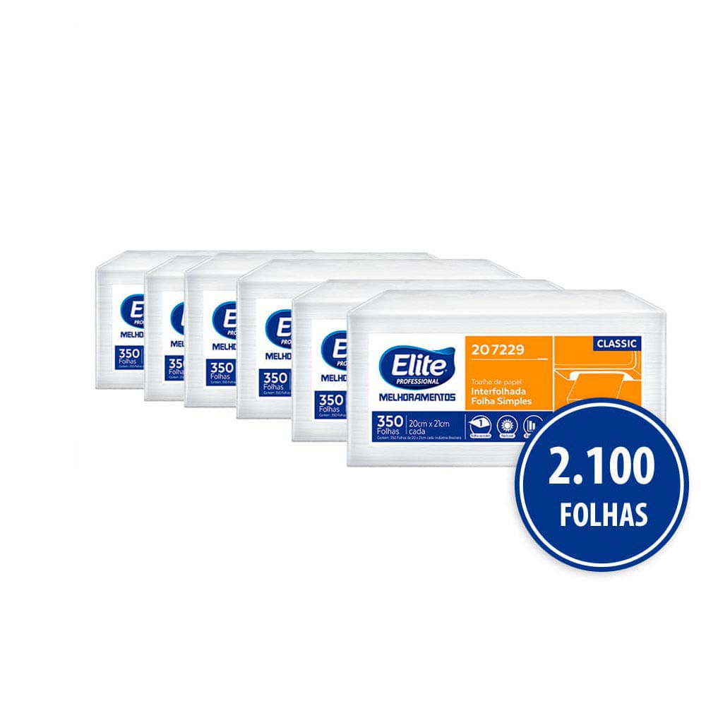 Combo Papel Toalha Classic Interfolhas Folhas Simples Elite Professional 6x350 Folhas