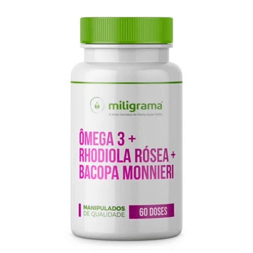 Ômega 3 pó 600mg + Rhodiola rósea 150mg + Bacopa monnieri 250mg Miligrama com 60 Doses