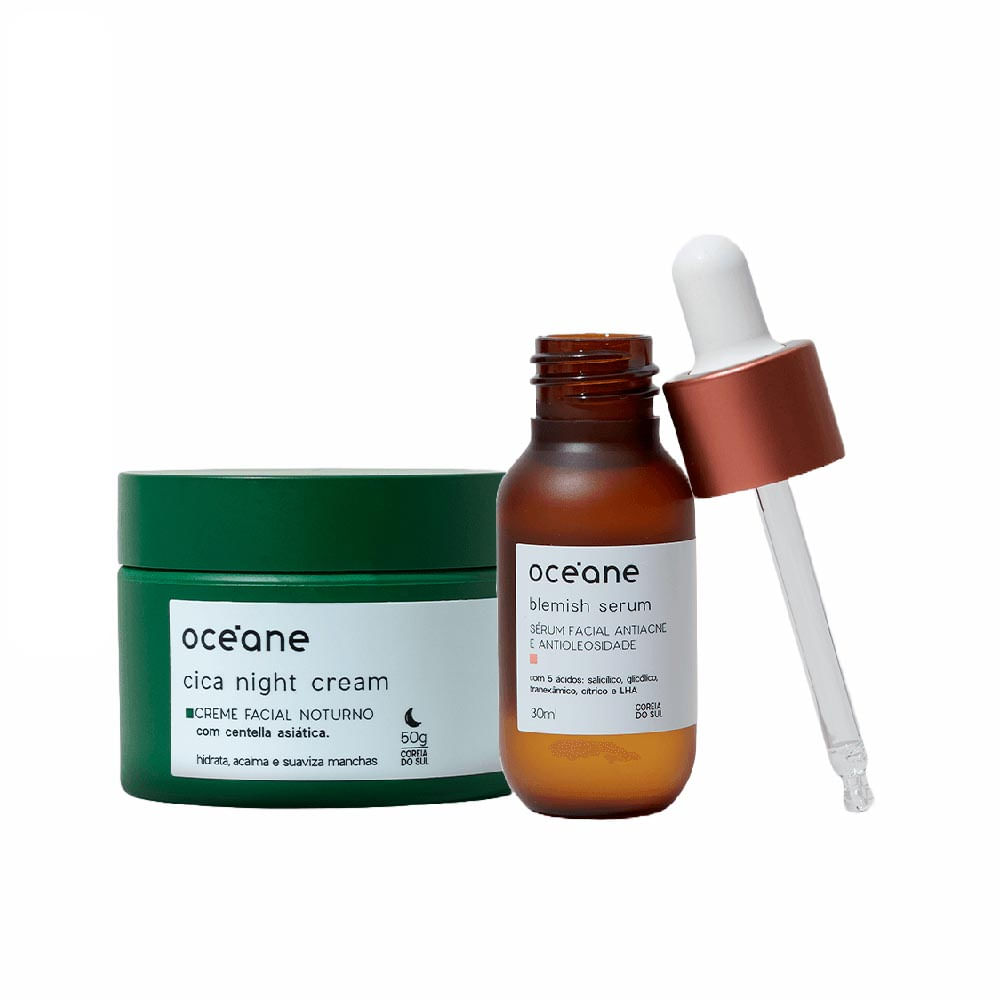 Kit Rotina Noturna Antiacne - Serum Antiacne + Creme Noturno Cica Océane