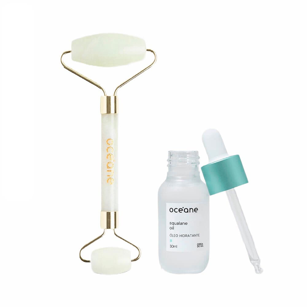 Kit Massageador Facial de Jade + Óleo Hidratante de Esqualano Océane