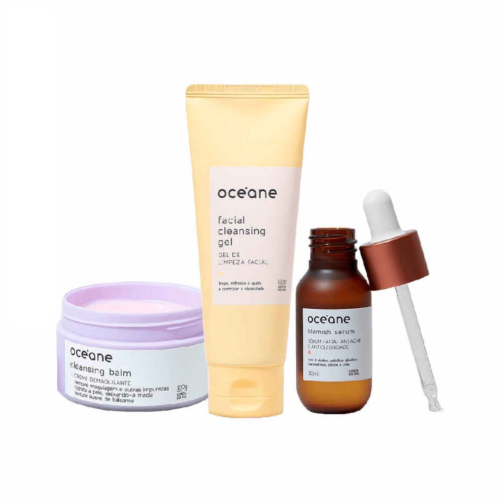 Kit Limpeza Antiacne - Creme Demaquilante + Gel de Limpeza + Serum Antiacne Océane