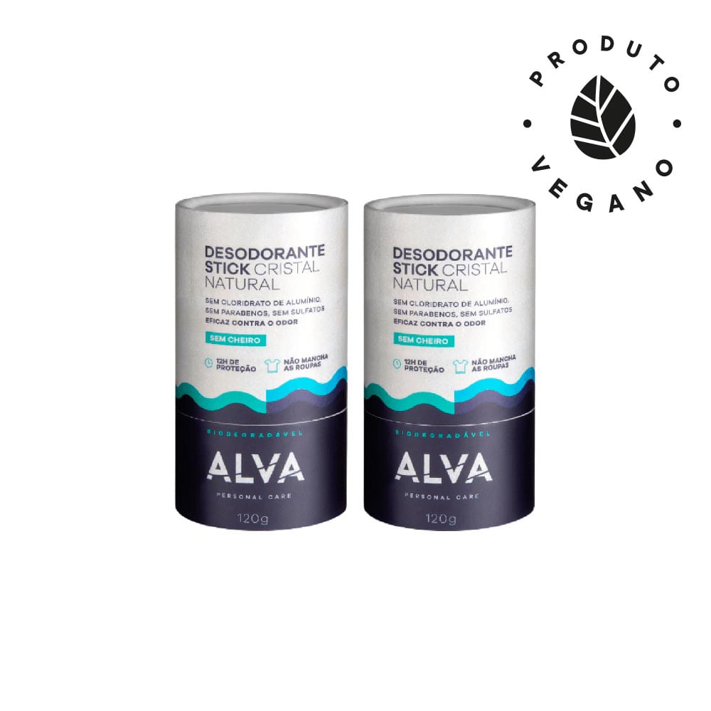 Kit 2 Desodorantes de Pedra Stick Embalagem Biodegradável Alva 120g