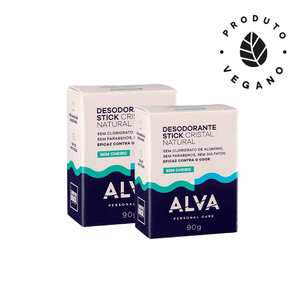 Kit 2 Desodorantes Stick Alva Pedra Cristal Sensitive Caixa de Papel 90g