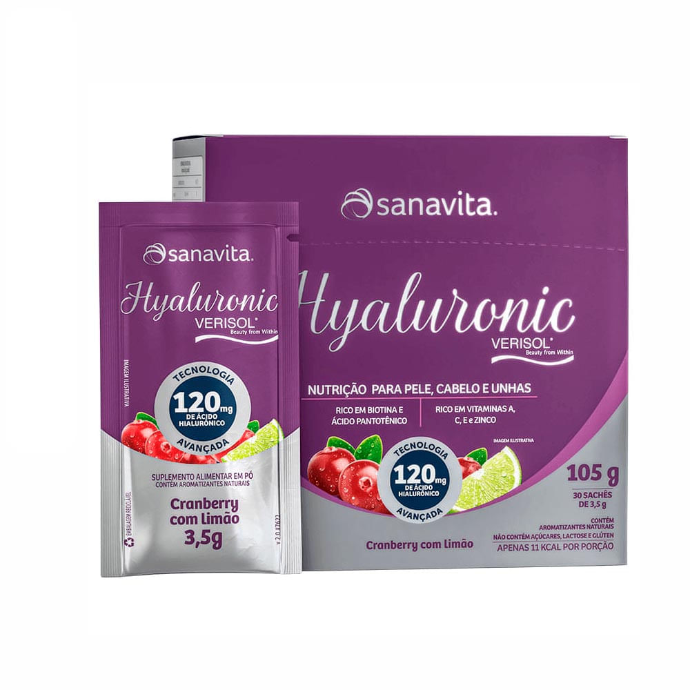 Hyaluronic Verisol Cranberry e Limão Sanavita 105g Com 30 Sachês
