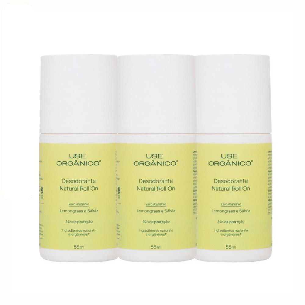 Kit 3 Desodorante Roll On Use Orgânico Natural Lemongrass Sálvia 3 Unidades