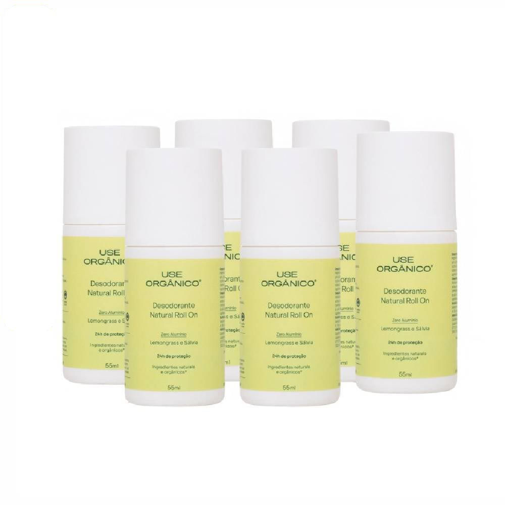 Kit Desodorante Roll On Use Orgânico Natural Lemongrass Sálvia 6 Unidades