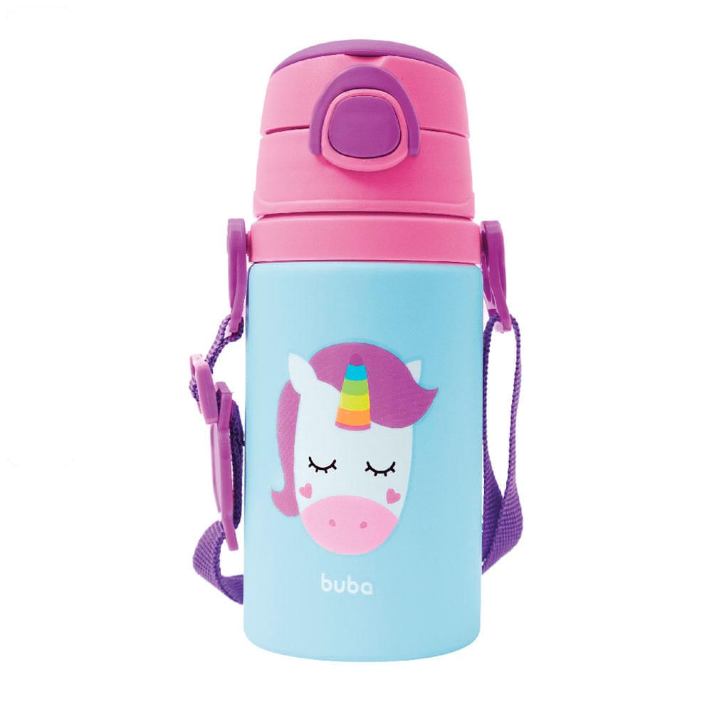 Garrafa De Alumínio Infantil Com Canudo Buba 450ml Unicórnio