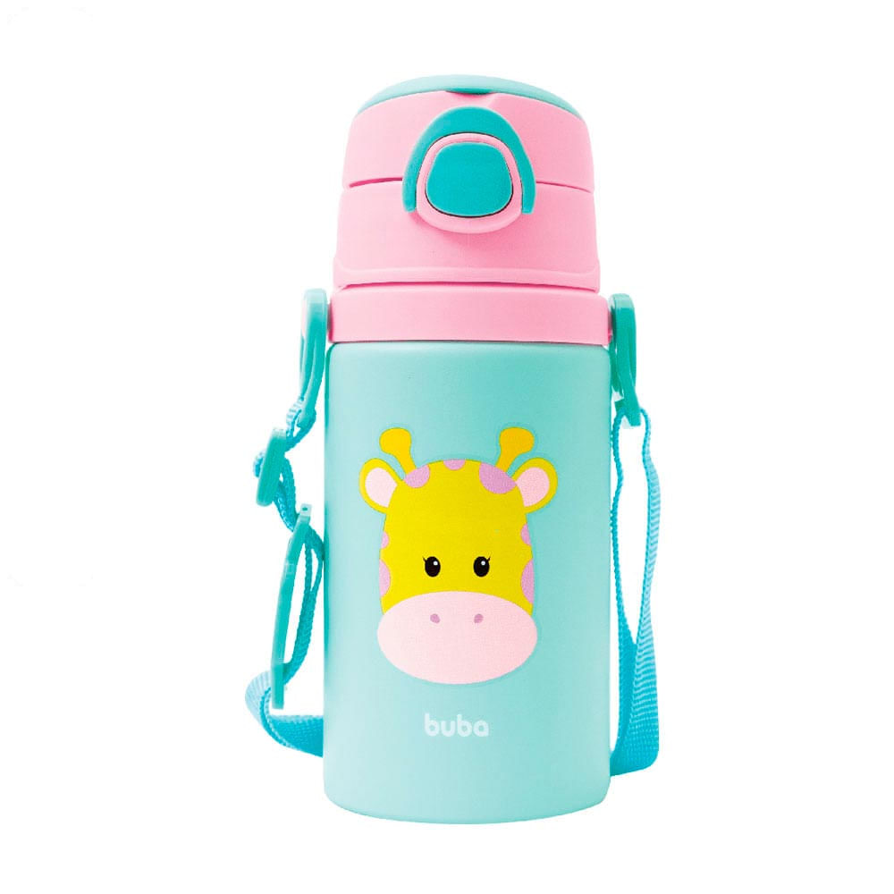 Garrafa De Alumínio Infantil Com Canudo Buba 450ml Girafa