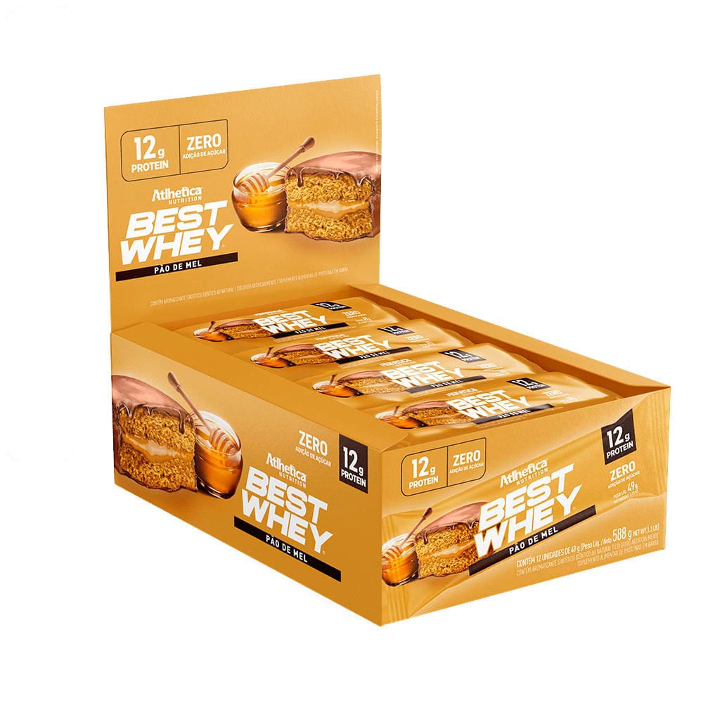 Barrinha Proteica Best Whey Bar 12g Pão de Mel Atlhetico Nutrition Display 12 unidades de 49g