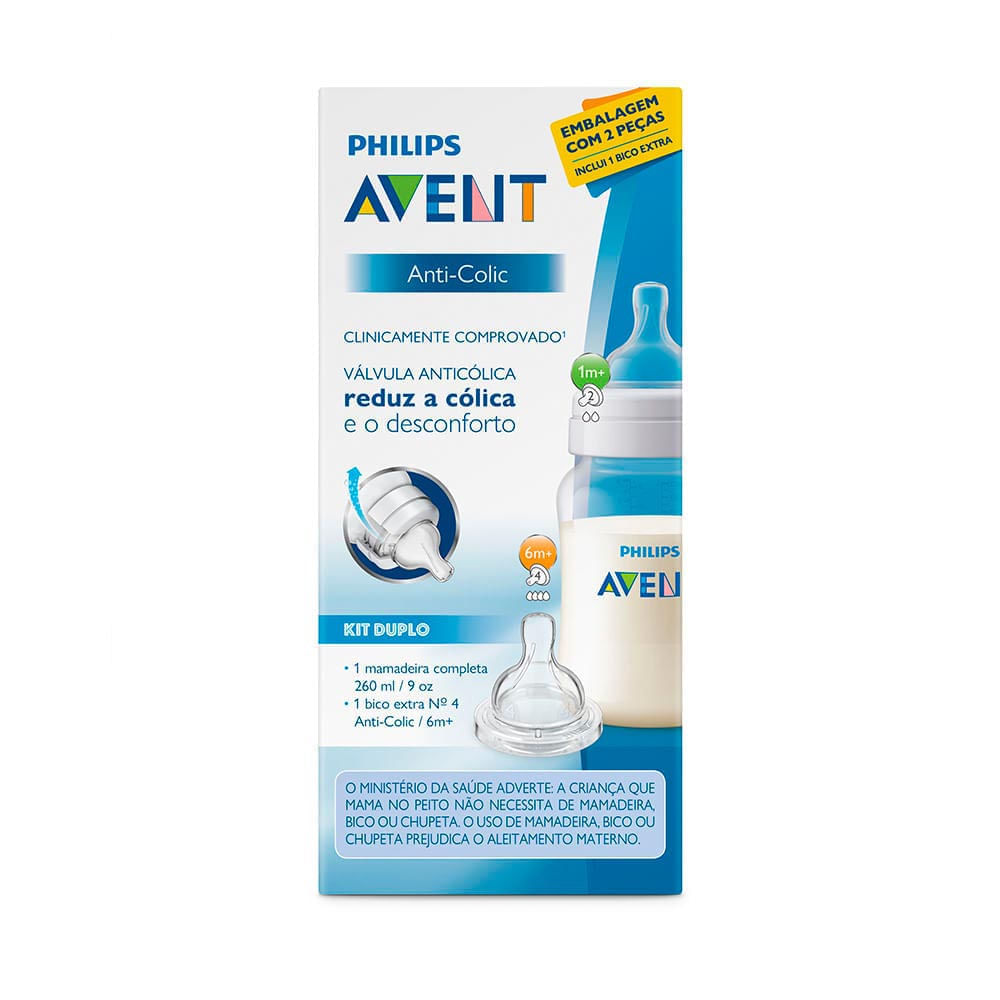 Kit Mamadeira ANTI-COLIC Avent 260ML + BICO 4 SCD809/17
