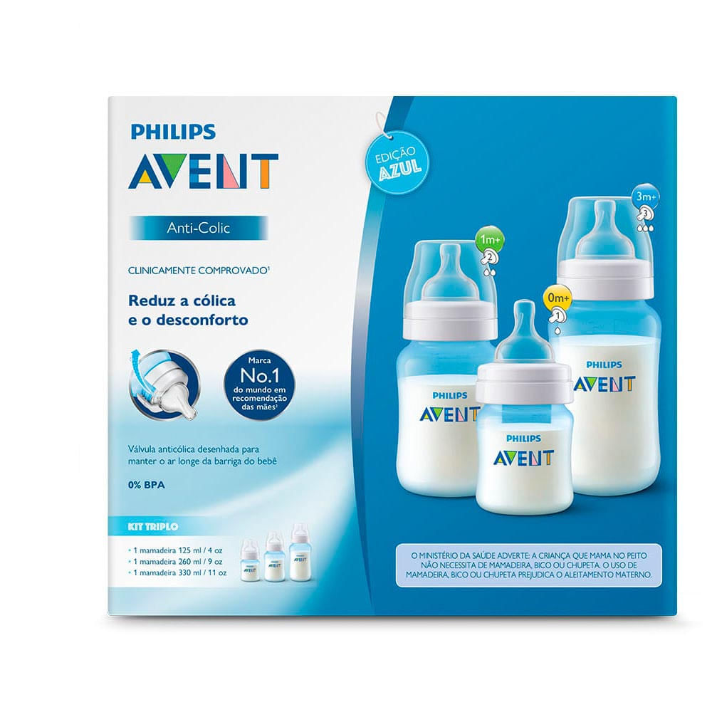 Kit Mamadeira ANTI-COLIC 125ML + 260ML + 330ML Azul SCD809/43