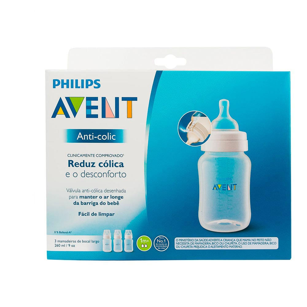 Kit 3 Mamadeiras Transparente Philips Avent SCF813/37 260ml