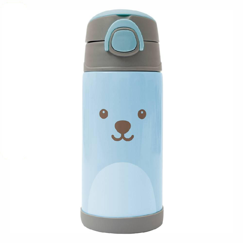 Garrafa Térmica Parede Dupla Com Canudo 400ml Gumy Azul Buba