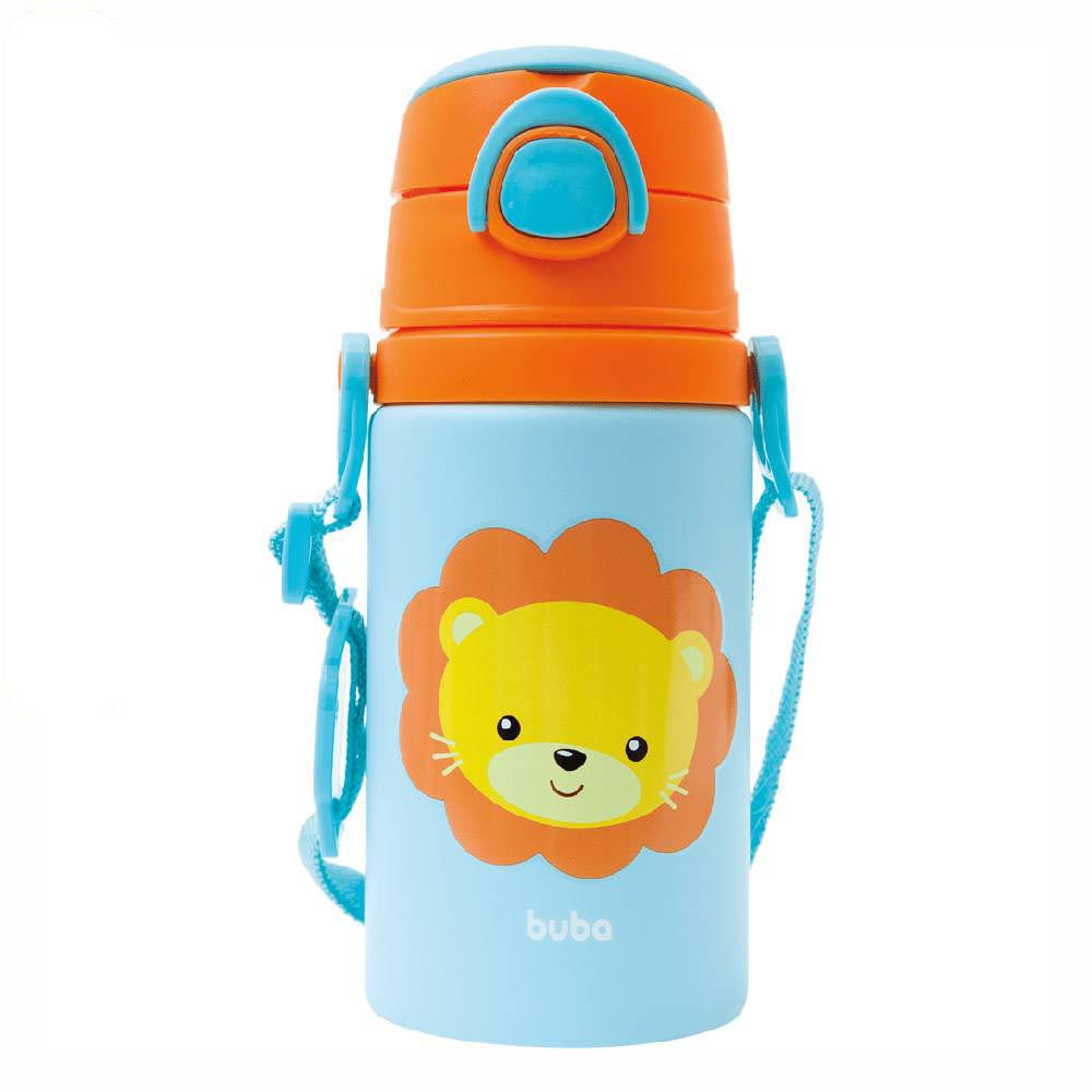 Garrafa De Alumínio Infantil Com Canudo Fun 450ml Leão Buba