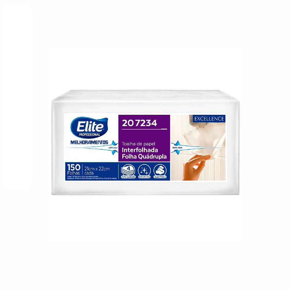 Papel Toalha Interfolhada Elite com 150 Folhas Quádruplas