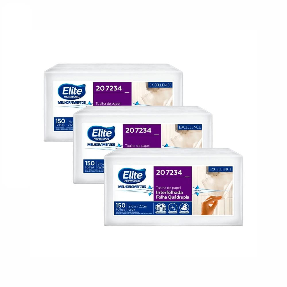 Kit Papel Toalha Interfolhada Elite com 450 Folhas Quádruplas