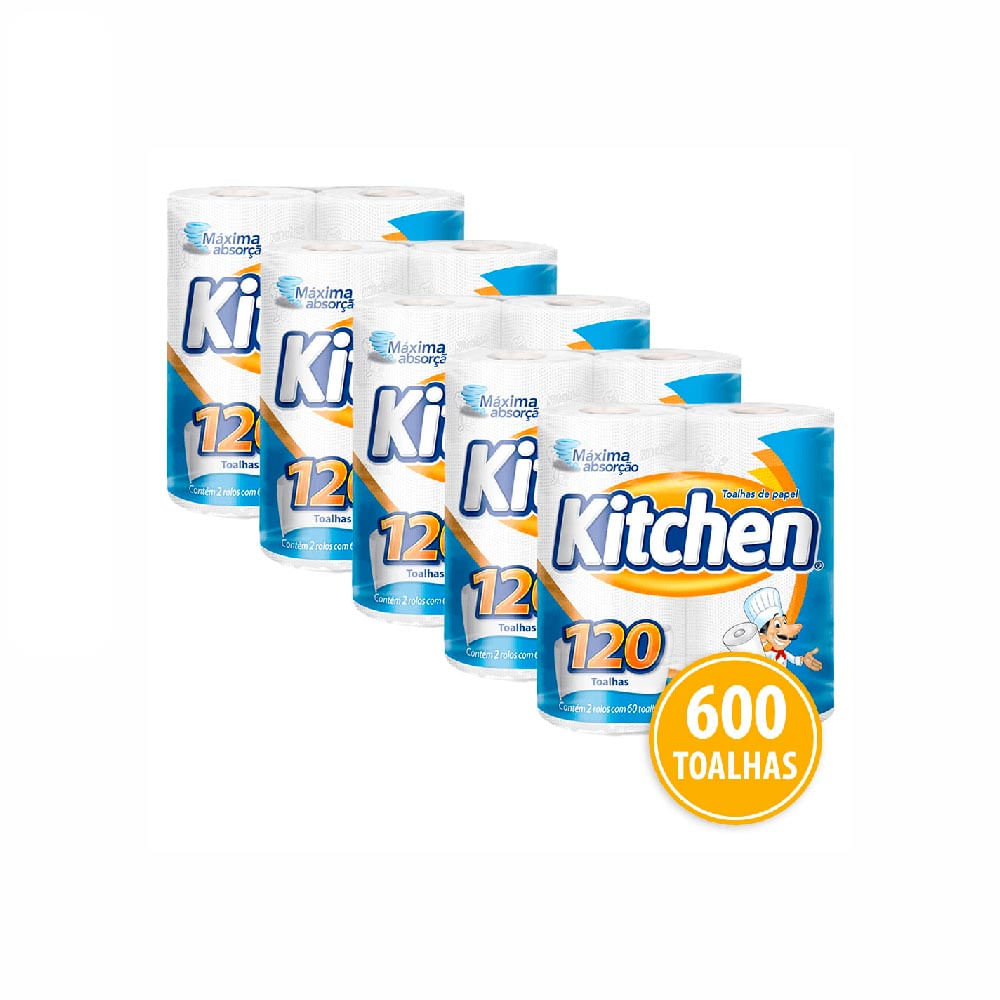 Kit Papel Toalha Folha Dupla Kitchen com 600 Folhas