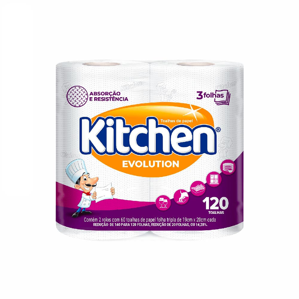 Papel Toalha Kitchen Folha Tripla Evolution com 120 Folhas