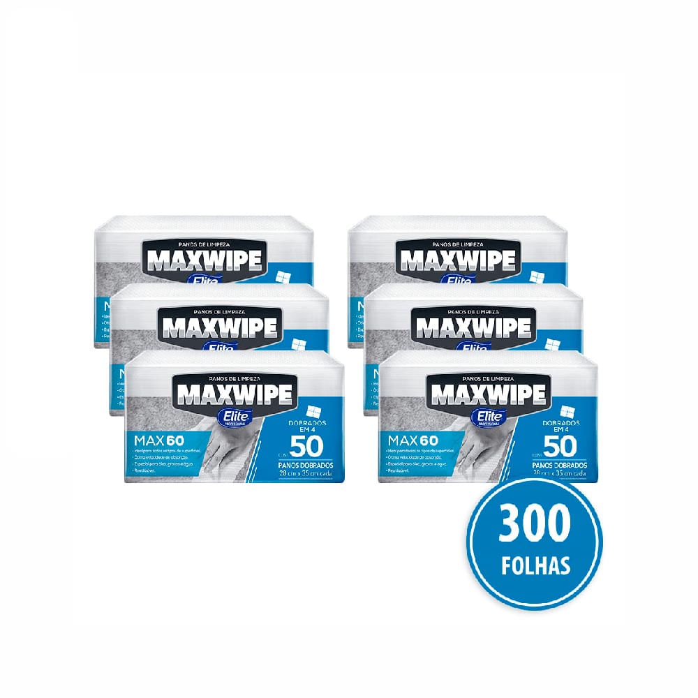 Pano De Limpeza Reutilizável Maxwipe Elite Max60 Dobrado com 300 Folhas